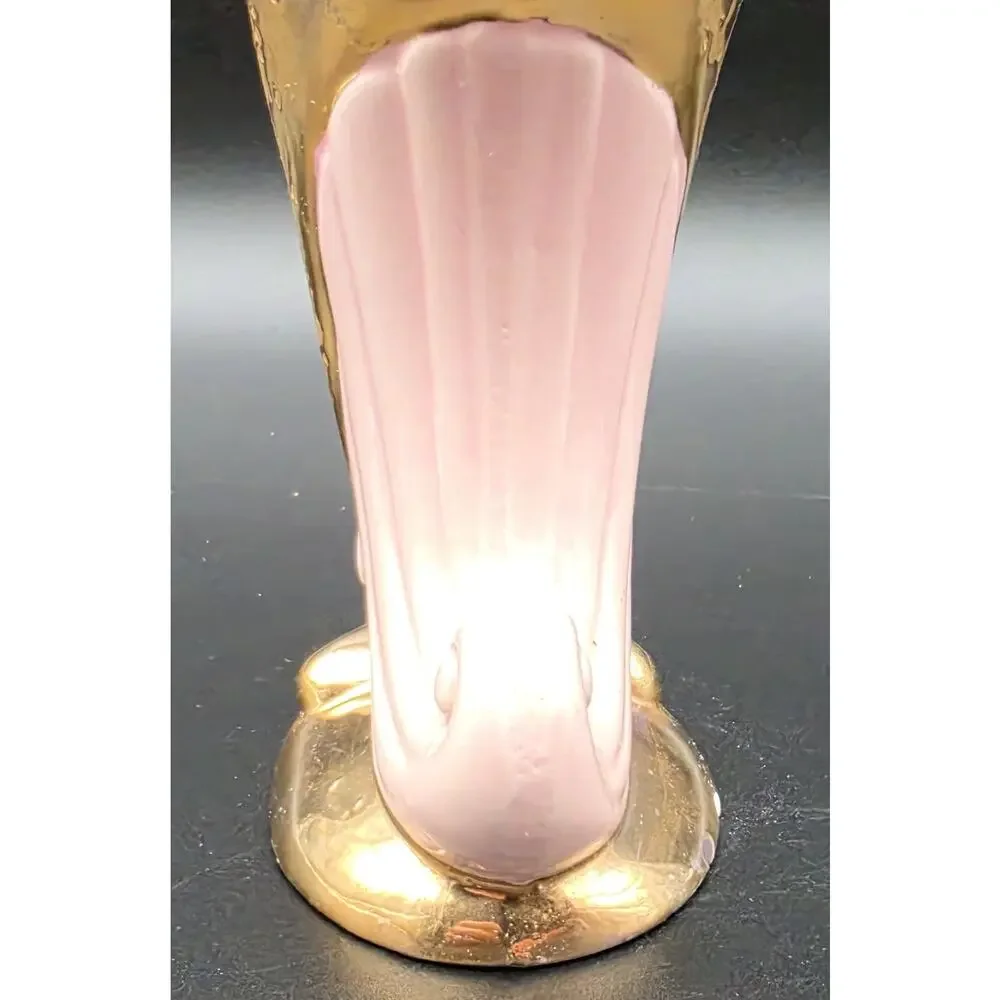VTG Savoy China Pink & 24K Gold Cornucopia Horn Vase 6.125